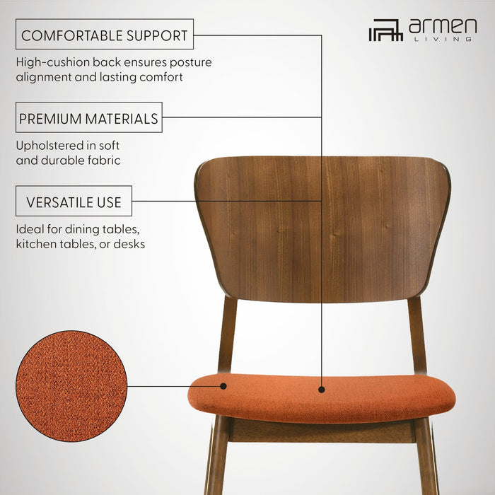 Kalia Wood Dining Chair in Walnut Finish with Orange Fabric - Set of 2