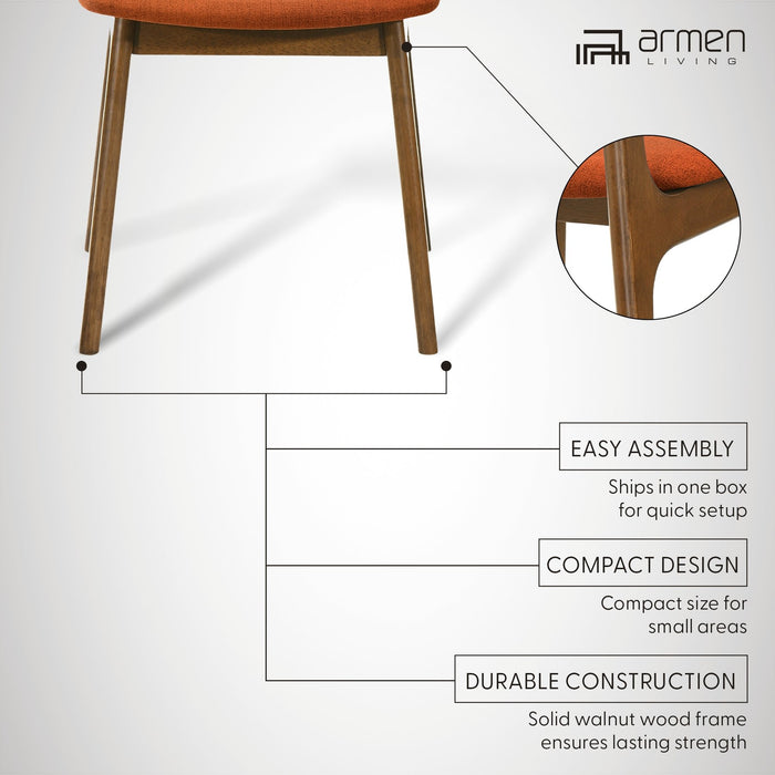 Kalia Wood Dining Chair in Walnut Finish with Orange Fabric - Set of 2
