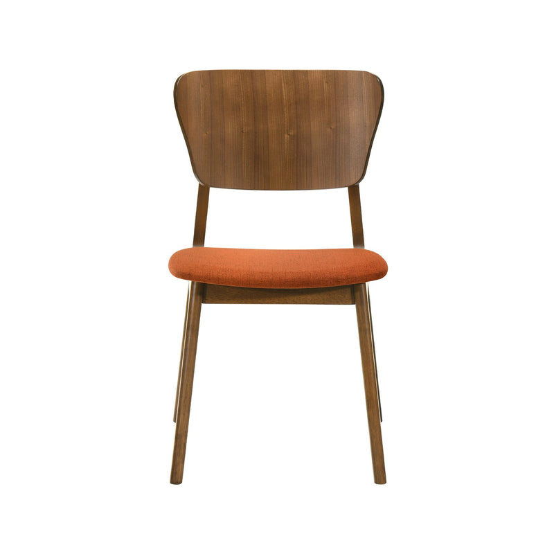 Kalia Wood Dining Chair in Walnut Finish with Orange Fabric - Set of 2 - Furniture City (CA)l