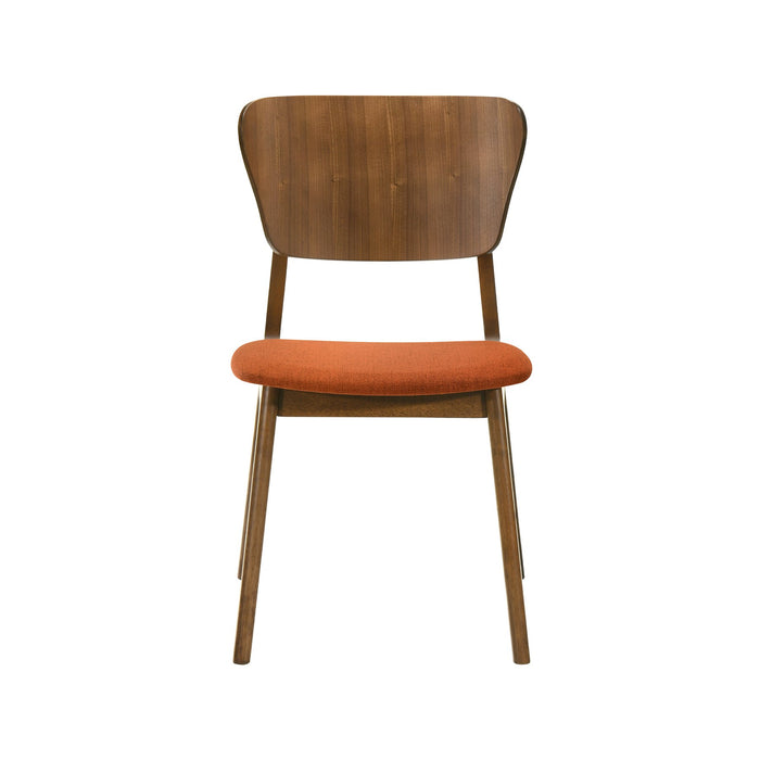 Kalia Wood Dining Chair in Walnut Finish with Orange Fabric - Set of 2