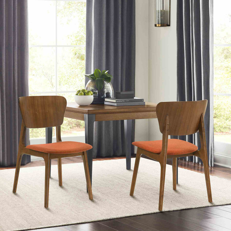 Kalia Wood Dining Chair in Walnut Finish with Orange Fabric - Set of 2 - Furniture City (CA)l
