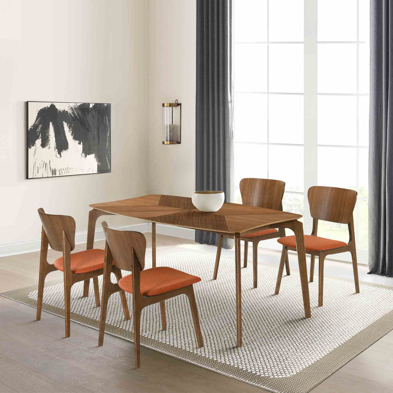 Kalia Wood Dining Chair in Walnut Finish with Orange Fabric - Set of 2 - Furniture City (CA)l