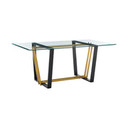 Kai 72" Rectangular Dining Table in Gold Stainless Steel and Black Iron Base with Glass Tabletop - Furniture City (CA)l