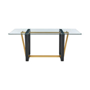 Kai 72" Rectangular Dining Table in Gold Stainless Steel and Black Iron Base with Glass Tabletop - Furniture City (CA)l