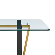 Kai 72" Rectangular Dining Table in Gold Stainless Steel and Black Iron Base with Glass Tabletop - Furniture City (CA)l