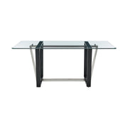 Kai 72" Rectangular Dining Table in Black Iron and Brushed Stainless Steel Base with Glass Tabletop - Furniture City (CA)l