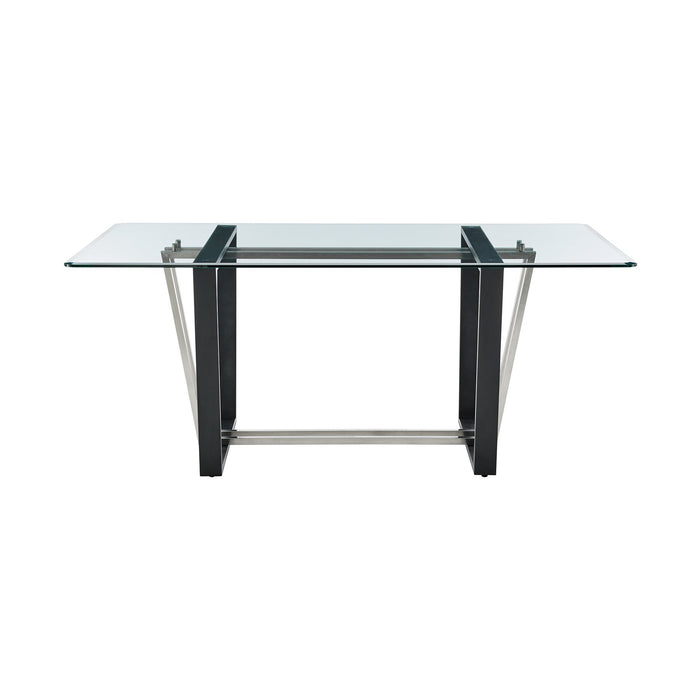 Kai 72" Rectangular Dining Table in Black Iron and Brushed Stainless Steel Base with Glass Tabletop