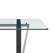 Kai 72" Rectangular Dining Table in Black Iron and Brushed Stainless Steel Base with Glass Tabletop - Furniture City (CA)l