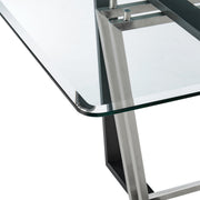 Kai 72" Rectangular Dining Table in Black Iron and Brushed Stainless Steel Base with Glass Tabletop - Furniture City (CA)l