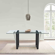 Kai 72" Rectangular Dining Table in Black Iron and Brushed Stainless Steel Base with Glass Tabletop - Furniture City (CA)l