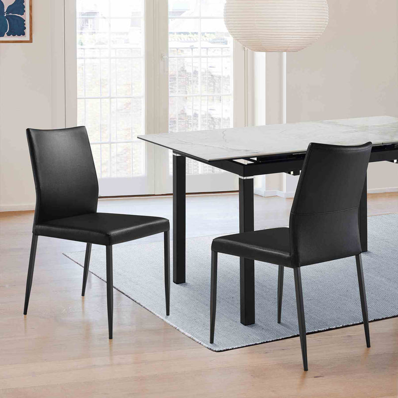 Kash Upholstered Dining Chair in Black Faux Leather with Black Metal Legs - Set of 2 - Furniture City (CA)l