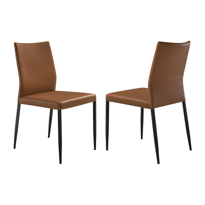 Kash Upholstered Dining Chair in Brown Faux Leather with Black Metal Legs - Set of 2 - Furniture City (CA)l