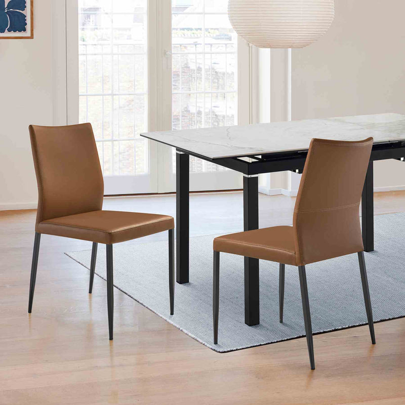 Kash Upholstered Dining Chair in Brown Faux Leather with Black Metal Legs - Set of 2 - Furniture City (CA)l