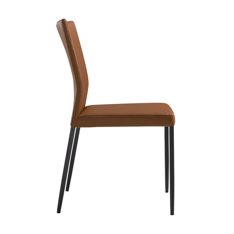 Kash Upholstered Dining Chair in Brown Faux Leather with Black Metal Legs - Set of 2 - Furniture City (CA)l