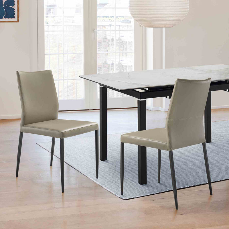 Kash Upholstered Dining Chair in Taupe Gray Faux Leather and Black Metal Legs - Set of 2 - Furniture City (CA)l