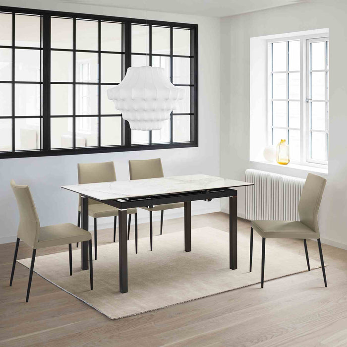 Kash Upholstered Dining Chair in Taupe Gray Faux Leather and Black Metal Legs - Set of 2