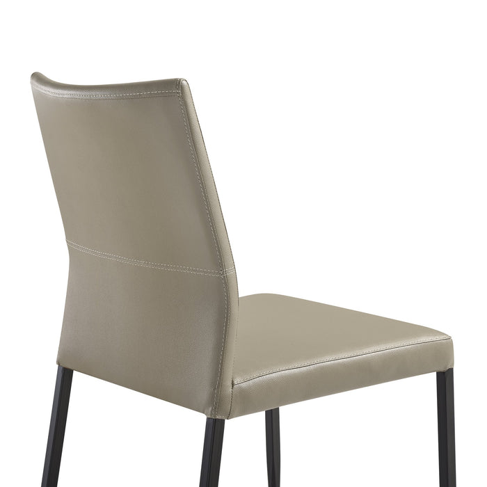 Kash Upholstered Dining Chair in Taupe Gray Faux Leather and Black Metal Legs - Set of 2