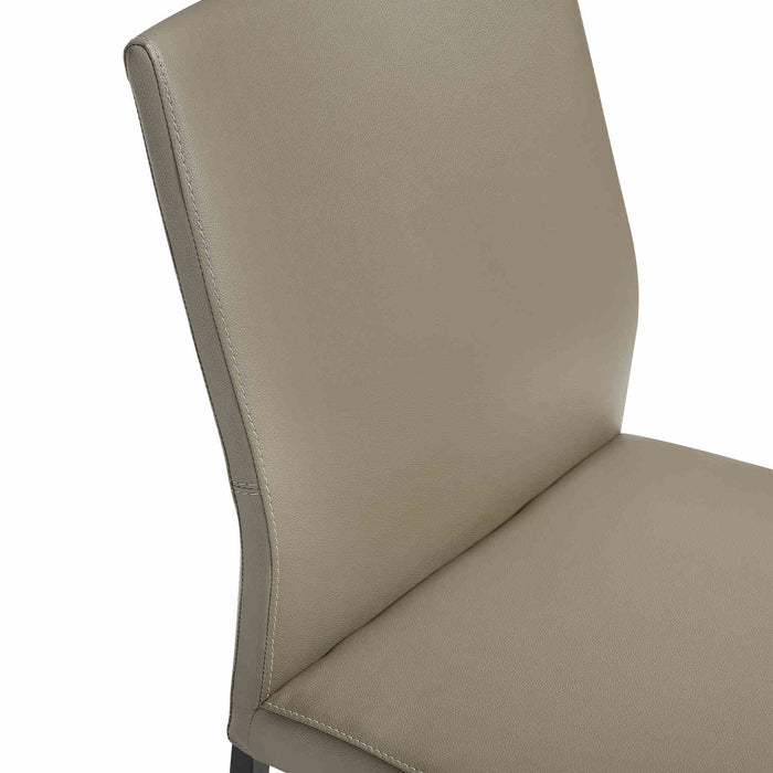 Kash Upholstered Dining Chair in Taupe Gray Faux Leather and Black Metal Legs - Set of 2