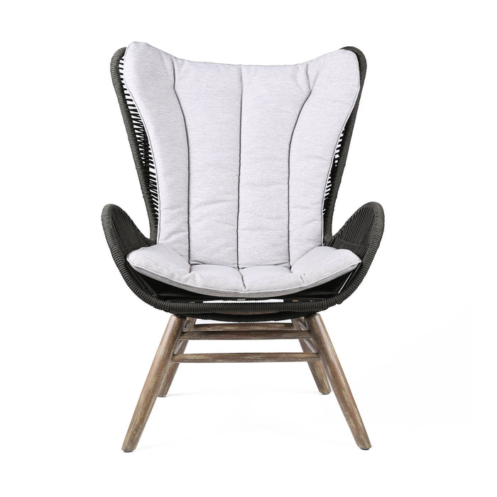 King Indoor Outdoor Lounge Chair in Light Eucalyptus Wood with Charcoal Rope and Gray Cushion