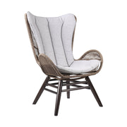 King Indoor Outdoor Lounge Chair in Dark Eucalyptus Wood with Truffle Rope and Gray Cushion - Furniture City (CA)l