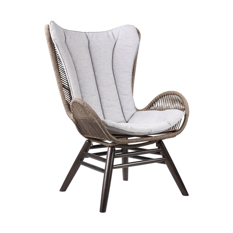 King Indoor Outdoor Lounge Chair in Dark Eucalyptus Wood with Truffle Rope and Gray Cushion - Furniture City (CA)l
