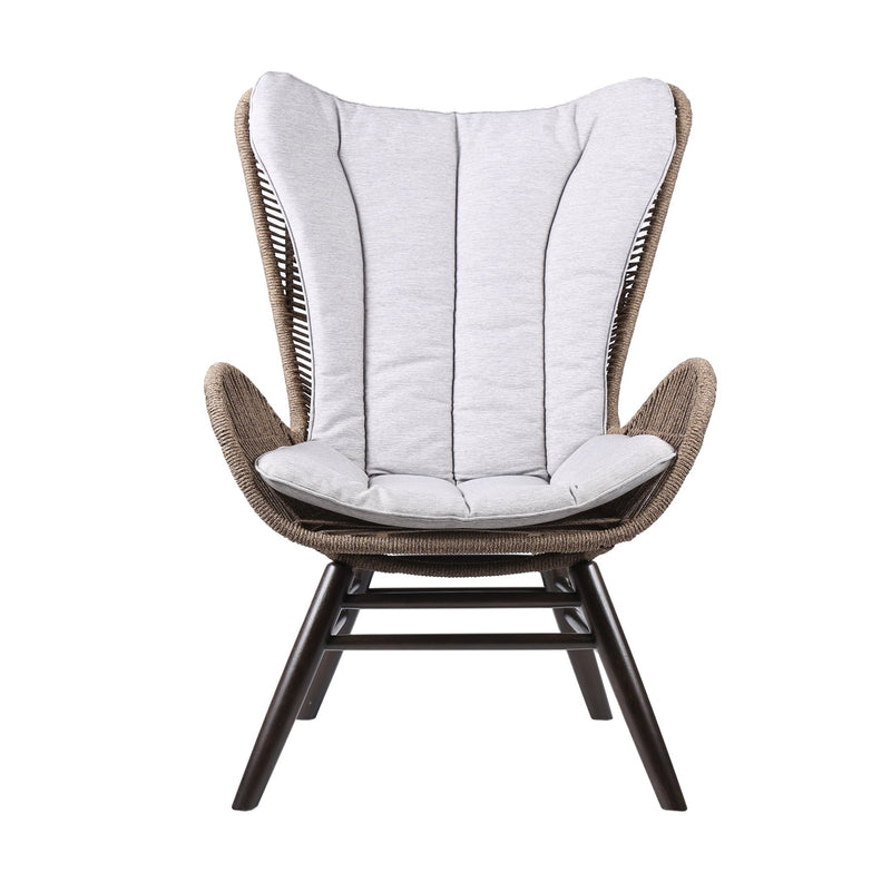 King Indoor Outdoor Lounge Chair in Dark Eucalyptus Wood with Truffle Rope and Gray Cushion - Furniture City (CA)l