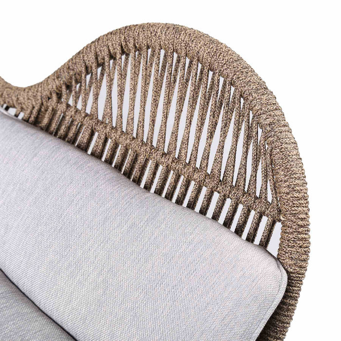 King Indoor Outdoor Lounge Chair in Dark Eucalyptus Wood with Truffle Rope and Gray Cushion