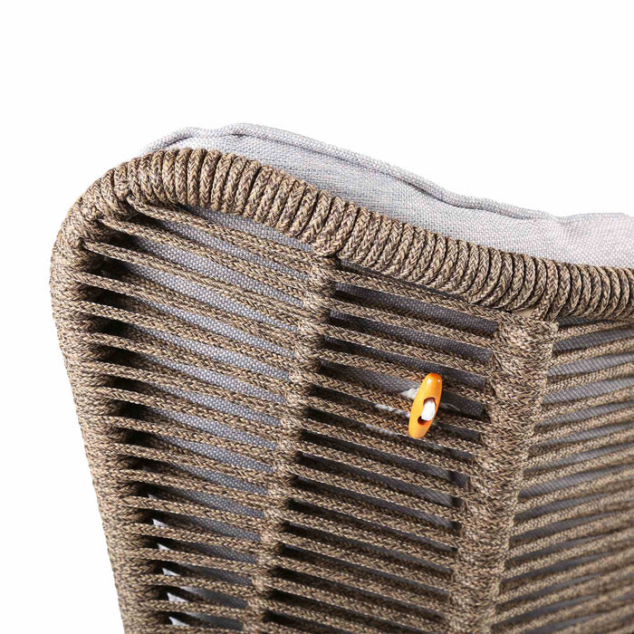 King Indoor Outdoor Lounge Chair in Dark Eucalyptus Wood with Truffle Rope and Gray Cushion