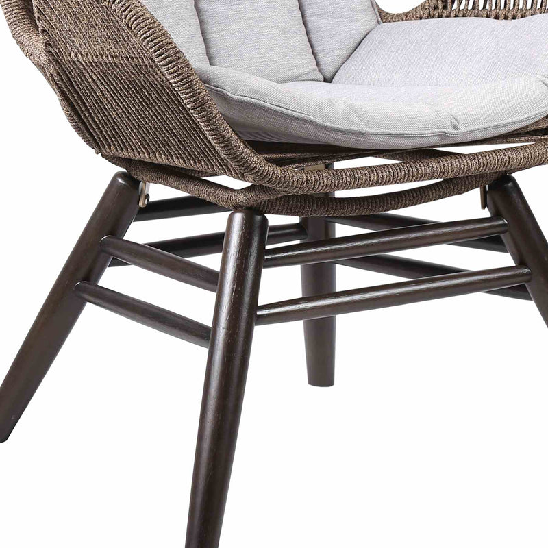 King Indoor Outdoor Lounge Chair in Dark Eucalyptus Wood with Truffle Rope and Gray Cushion - Furniture City (CA)l