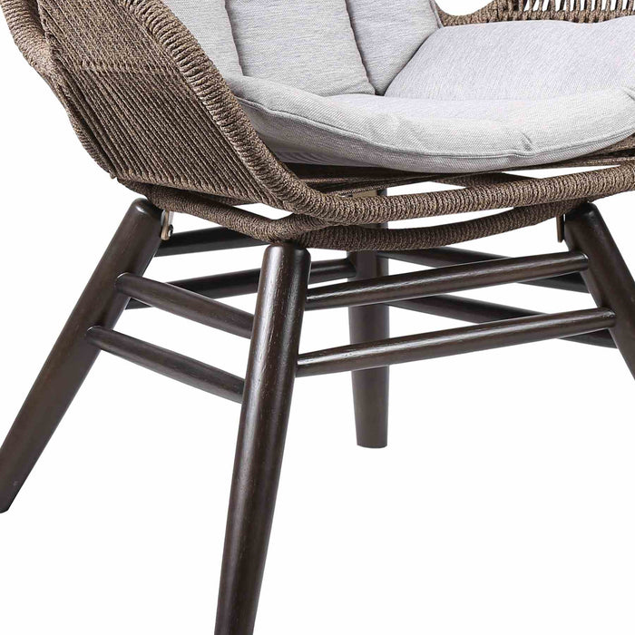 King Indoor Outdoor Lounge Chair in Dark Eucalyptus Wood with Truffle Rope and Gray Cushion