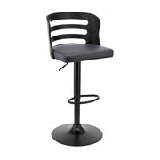 Khalia Adjustable Swivel Gray Faux Leather and Black Wood Bar Stool with Black Base - Furniture City (CA)l