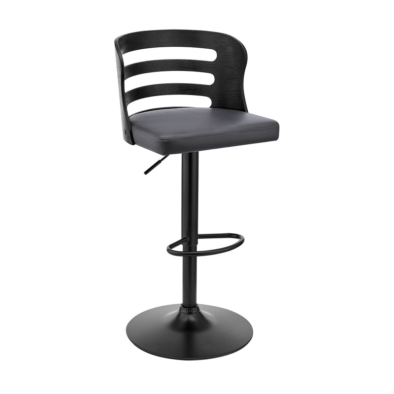 Khalia Adjustable Swivel Gray Faux Leather and Black Wood Bar Stool with Black Base - Furniture City (CA)l