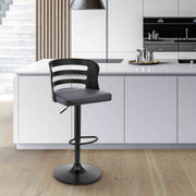 Khalia Adjustable Swivel Gray Faux Leather and Black Wood Bar Stool with Black Base - Furniture City (CA)l