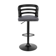 Khalia Adjustable Swivel Gray Faux Leather and Black Wood Bar Stool with Black Base - Furniture City (CA)l