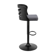 Khalia Adjustable Swivel Gray Faux Leather and Black Wood Bar Stool with Black Base - Furniture City (CA)l