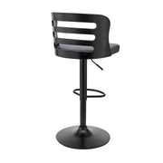 Khalia Adjustable Swivel Gray Faux Leather and Black Wood Bar Stool with Black Base - Furniture City (CA)l