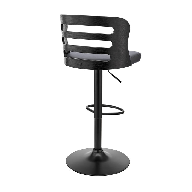 Khalia Adjustable Swivel Gray Faux Leather and Black Wood Bar Stool with Black Base - Furniture City (CA)l