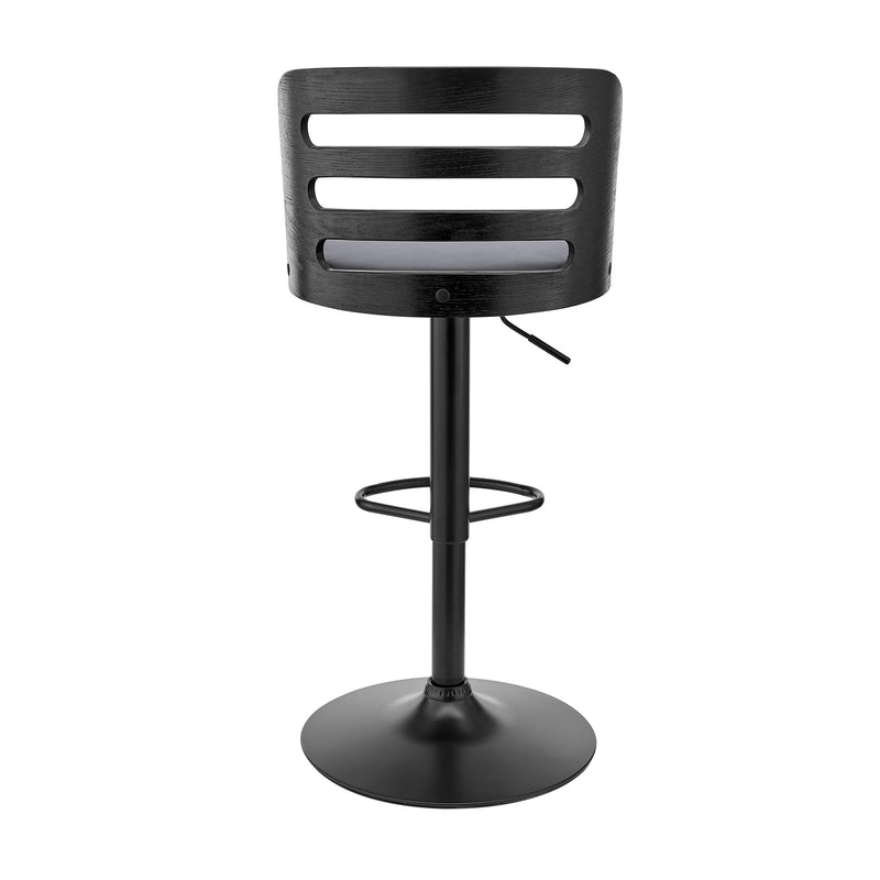 Khalia Adjustable Swivel Gray Faux Leather and Black Wood Bar Stool with Black Base - Furniture City (CA)l