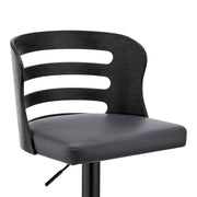 Khalia Adjustable Swivel Gray Faux Leather and Black Wood Bar Stool with Black Base - Furniture City (CA)l