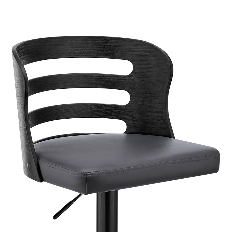 Khalia Adjustable Swivel Gray Faux Leather and Black Wood Bar Stool with Black Base - Furniture City (CA)l