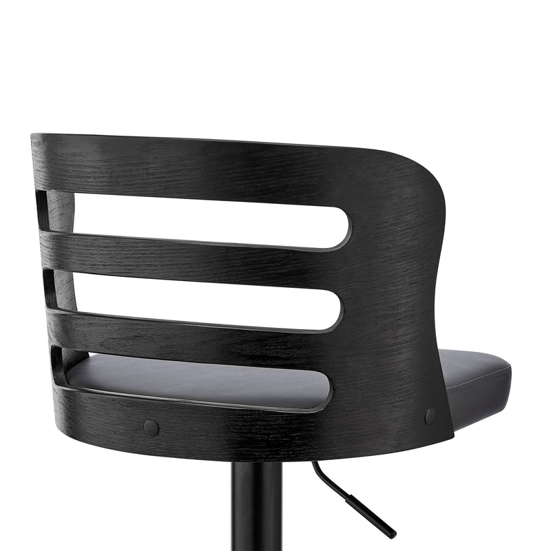Khalia Adjustable Swivel Gray Faux Leather and Black Wood Bar Stool with Black Base - Furniture City (CA)l