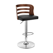 Khalia Adjustable Swivel Black Faux Leather and Walnut Wood Bar Stool with Chrome Base - Furniture City (CA)l