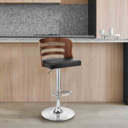 Khalia Adjustable Swivel Black Faux Leather and Walnut Wood Bar Stool with Chrome Base - Furniture City (CA)l