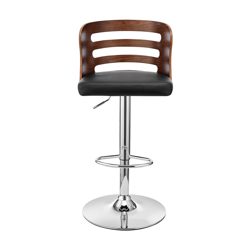 Khalia Adjustable Swivel Black Faux Leather and Walnut Wood Bar Stool with Chrome Base - Furniture City (CA)l