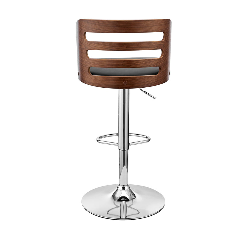 Khalia Adjustable Swivel Black Faux Leather and Walnut Wood Bar Stool with Chrome Base - Furniture City (CA)l