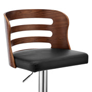 Khalia Adjustable Swivel Black Faux Leather and Walnut Wood Bar Stool with Chrome Base - Furniture City (CA)l