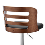 Khalia Adjustable Swivel Black Faux Leather and Walnut Wood Bar Stool with Chrome Base - Furniture City (CA)l