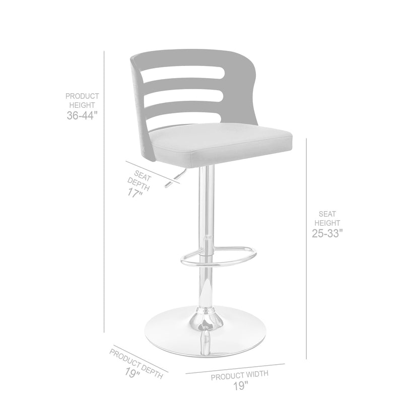 Khalia Adjustable Swivel Black Faux Leather and Walnut Wood Bar Stool with Chrome Base - Furniture City (CA)l