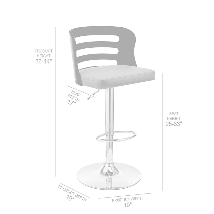 Khalia Adjustable Swivel Black Faux Leather and Walnut Wood Bar Stool with Chrome Base