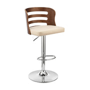 Khalia Adjustable Swivel Cream Faux Leather and Walnut Wood Bar Stool with Chrome Base - Furniture City (CA)l